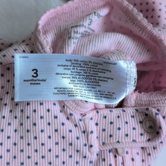 carter's ribbed pink dotted 2-way zipper footie sleeper pajamas 3 months baby - Picture 5 of 5